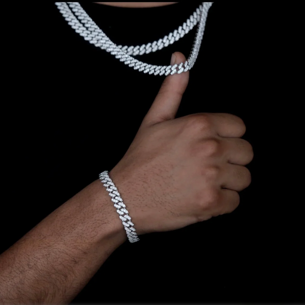 18" 925S VVS MOISSANITE 8.5MM CUBAN LINK CHAIN-WHITE GOLD