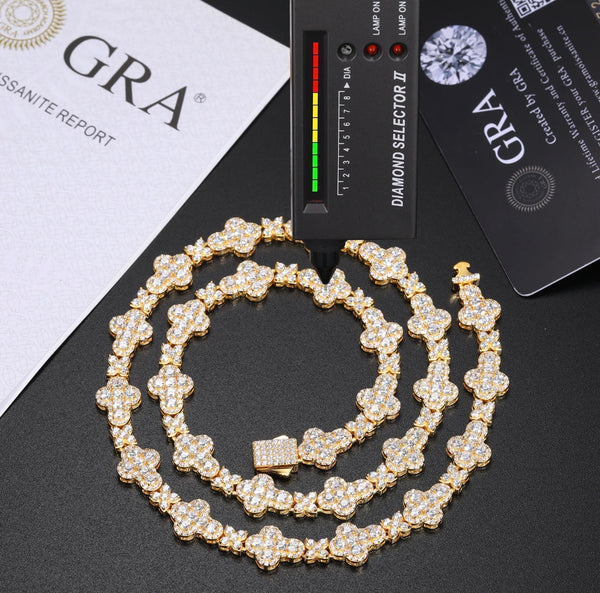 20” 925S VVSMOISSANITE FOUR CLOVER CROSS CHAIN GOLD
