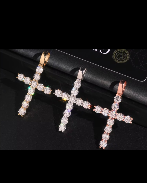 VVS1 Moissanite Iced Cross Pendant | 14K Gold Vermeil