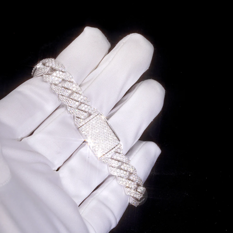 9"925S VVS MOISSANITE CUBAN LINK BRACELET- WHITE GOLD