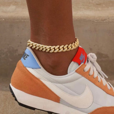 9” DIAMOND CUBAN LINK ANKLET- GOLD