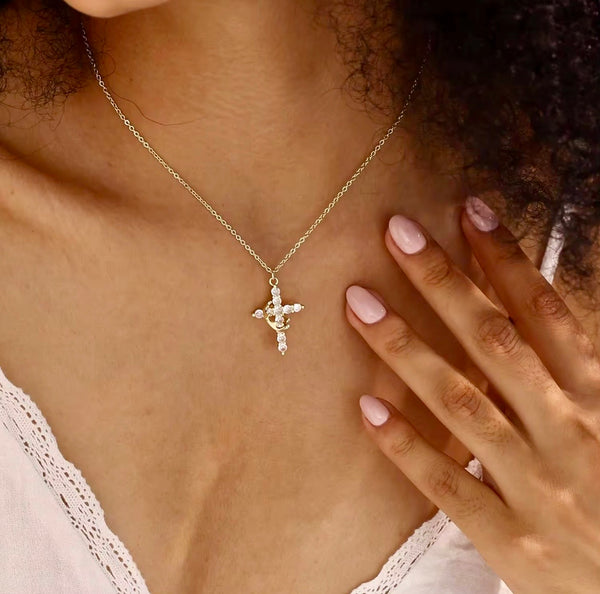 Crown Cross Necklace – 18K Gold Plated Stainless Steel Crystal Pendant | Twelfth XII
