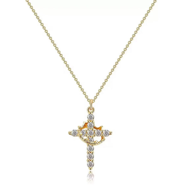Crown Cross Necklace – 18K Gold Plated Stainless Steel Crystal Pendant | Twelfth XII