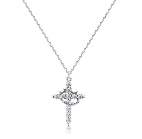 Crown Cross Necklace – 18K Gold Plated Stainless Steel Crystal Pendant | Twelfth XII
