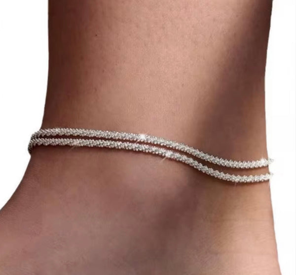 Double Layer Ankle Chain – 18K Gold Plated Stainless Steel Anklet (Gold or White Gold)