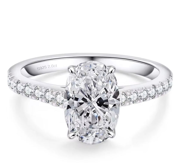 2.0 Carat Oval Moissanite Ring – S925 Sterling Silver | D Color VVS1 | Twelfth XII