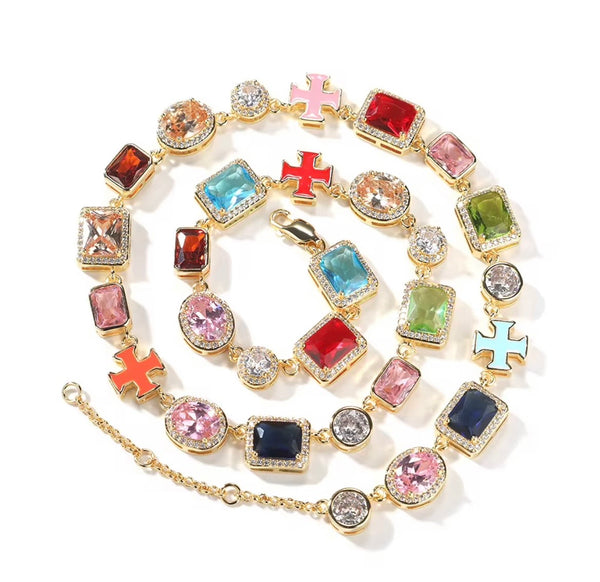 Multi Gemstone Motif Necklace