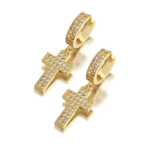 18k Gold Plated Cross Earrings