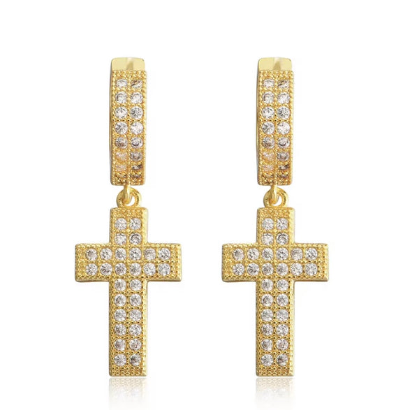 18k Gold Plated Cross Earrings