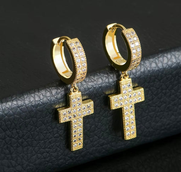 18k Gold Plated Cross Earrings