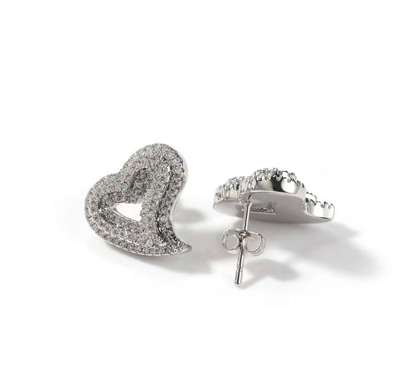 Iced Out CZ Heart Stud Earrings | Pave Design