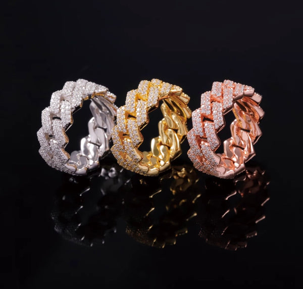 2 Row Iced Out Cuban Link Ring | VVS Moissanite