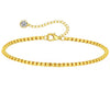 18K gold anklet stack set — 21 layered ankle bracelets including Cuban link, herringbone, tennis, rope, beaded, and leaf chain styles