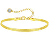18K gold anklet stack set — 21 layered ankle bracelets including Cuban link, herringbone, tennis, rope, beaded, and leaf chain styles