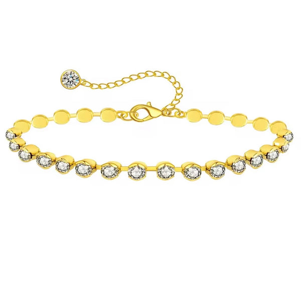 18K gold anklet stack set — 21 layered ankle bracelets including Cuban link, herringbone, tennis, rope, beaded, and leaf chain styles