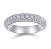 Triple row pavé moissanite full eternity band with milgrain edges in S925 sterling silver on white background — Twelfth XII stackable wedding band