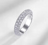 Triple row pavé moissanite full eternity band with milgrain edges in S925 sterling silver on white background — Twelfth XII stackable wedding band