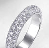 Triple row pavé moissanite full eternity band with milgrain edges in S925 sterling silver on white background — Twelfth XII stackable wedding band