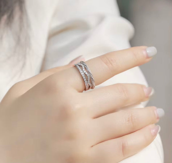 S925 Sterling Silver Moissanite Stackable Band — Twisted, Art Deco & Wave Styles | Engagement, Wedding & Promise Ring | Sizes 6–8