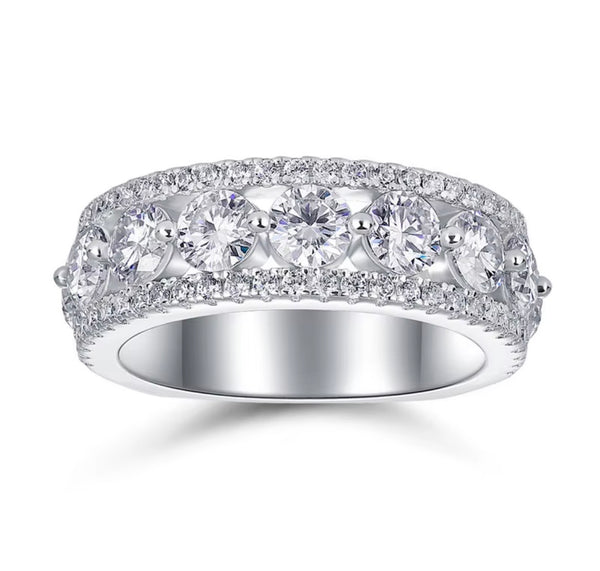 VVS Moissanite Wide Band Ring — 925 Sterling Silver Pavé Milgrain Edge | Engagement, Wedding & Promise Ring | Sizes 6–8