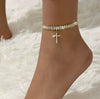 Cross Cuban Link Anklet — 18K Gold PVD Full Pavé Chain with Cross Charm