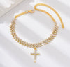 Cross Cuban Link Anklet — 18K Gold PVD Full Pavé Chain with Cross Charm
