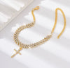 Cross Cuban Link Anklet — 18K Gold PVD Full Pavé Chain with Cross Charm