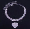 Heart Cuban Link Anklet — 18K Gold & Silver PVD Full Pavé Chain with Heart Charm