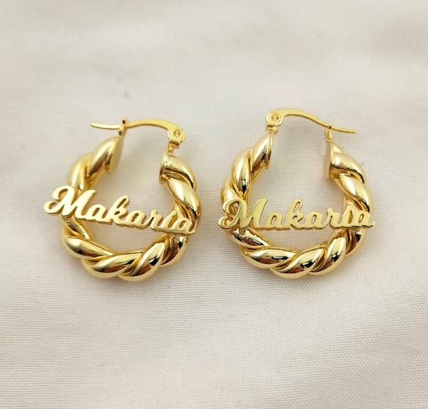 Custom Name Hoop Earrings | 18K Gold Plated Nameplate Twist Hoops | Personalized Gift | 18mm & 25mm | Twelfth
