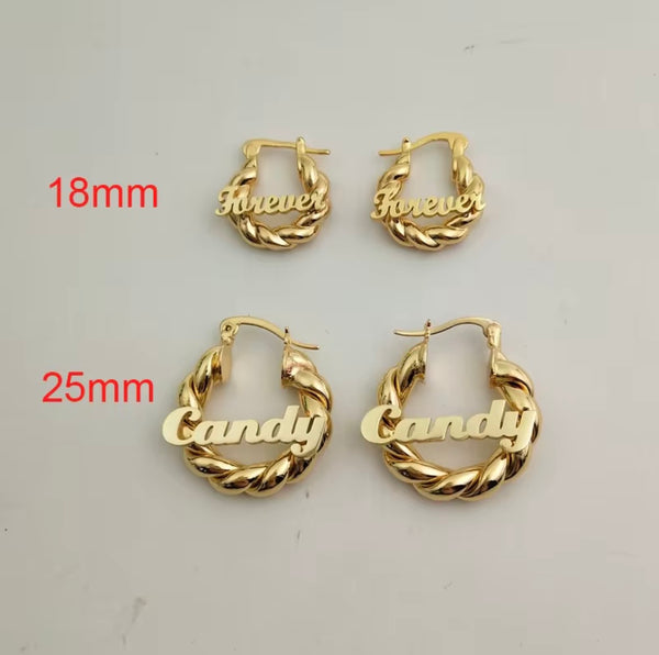 Custom Name Hoop Earrings | 18K Gold Plated Nameplate Twist Hoops | Personalized Gift | 18mm & 25mm | Twelfth