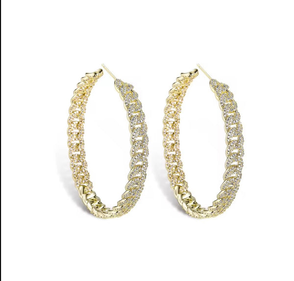 14K gold iced Cuban link hoop earrings pair on white background — statement earrings by Twelfth XII Detroit