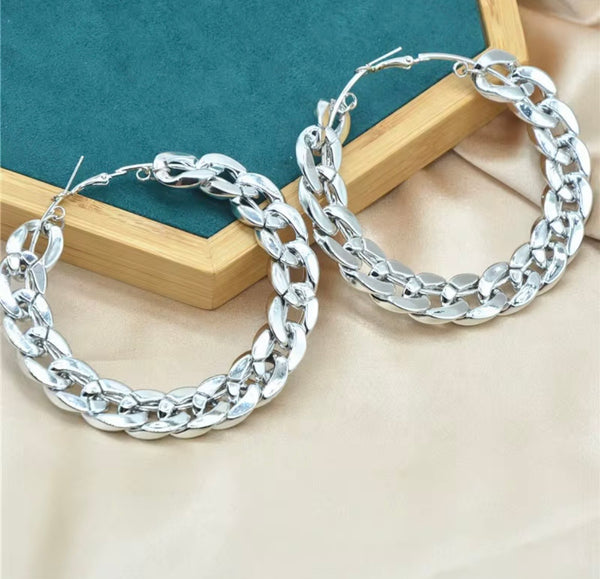 Cuban Link Hoop Earrings | 50mm Bold Chain Hoops | 18K Gold & Silver | Chunky Statement Earrings | Twelfth