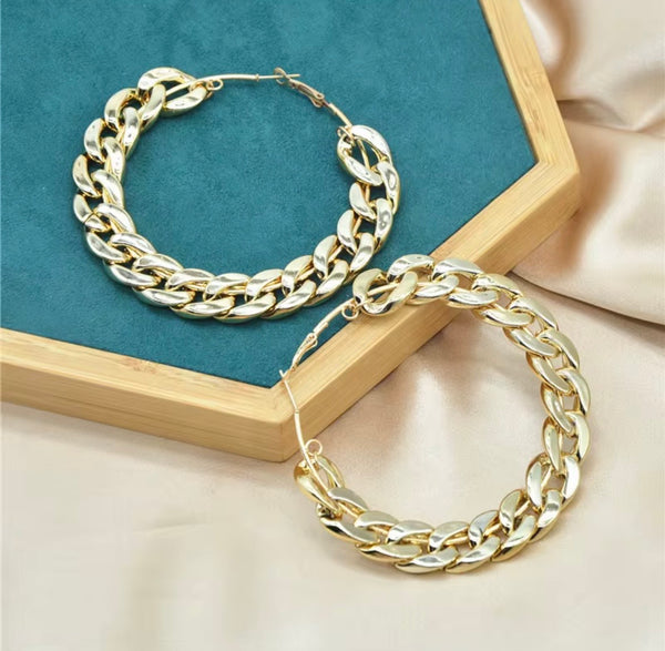 Cuban Link Hoop Earrings | 50mm Bold Chain Hoops | 18K Gold & Silver | Chunky Statement Earrings | Twelfth