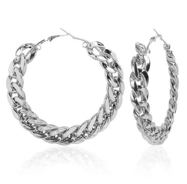 Cuban Link Hoop Earrings | 50mm Bold Chain Hoops | 18K Gold & Silver | Chunky Statement Earrings | Twelfth