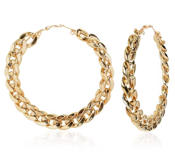 Cuban Link Hoop Earrings | 50mm Bold Chain Hoops | 18K Gold & Silver | Chunky Statement Earrings | Twelfth