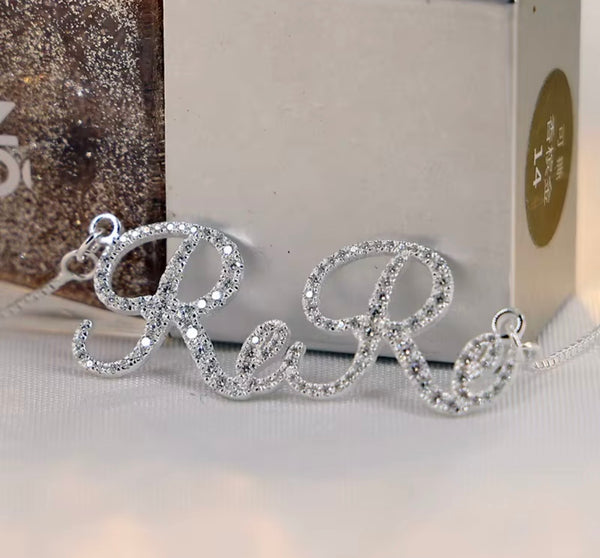 Custom Name Necklace | Cursive Script Pavé Moissanite | 925 Sterling Silver