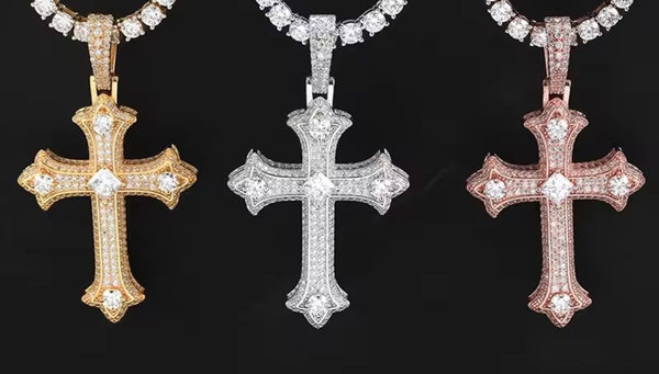 VVS1 Moissanite Iced Cross Pendant | 14K Gold Vermeil