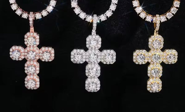 VVS1 Moissanite Iced Cross Pendant | 14K Gold Vermeil