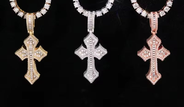 VVS1 Moissanite Iced Cross Pendant | 14K Gold Vermeil