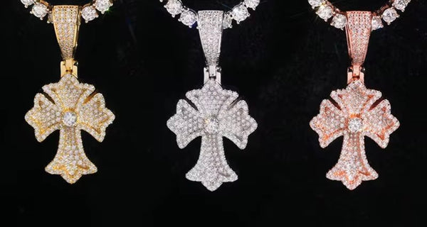 VVS1 Moissanite Iced Cross Pendant | 14K Gold Vermeil