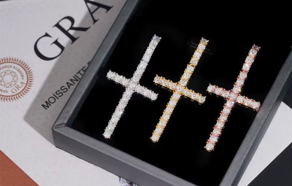 VVS1 Moissanite Iced Cross Pendant | 14K Gold Vermeil
