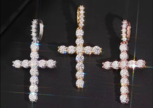 VVS1 Moissanite Iced Cross Pendant | 14K Gold Vermeil