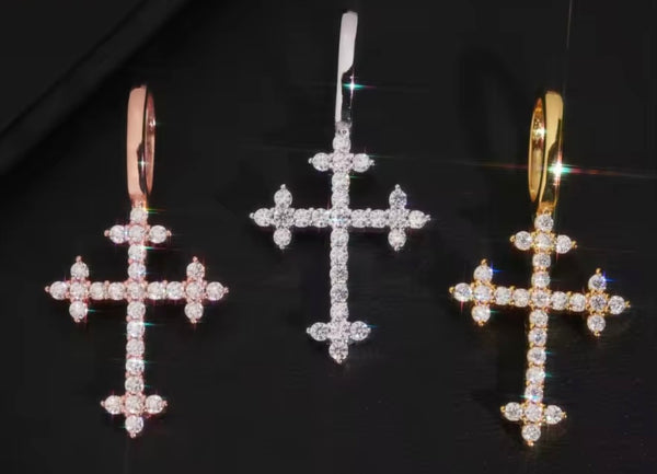 VVS1 Moissanite Iced Cross Pendant | 14K Gold Vermeil