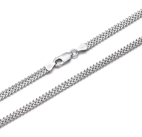 Coiled square double Franco chain in platinum over solid 925 sterling silver, overhead view