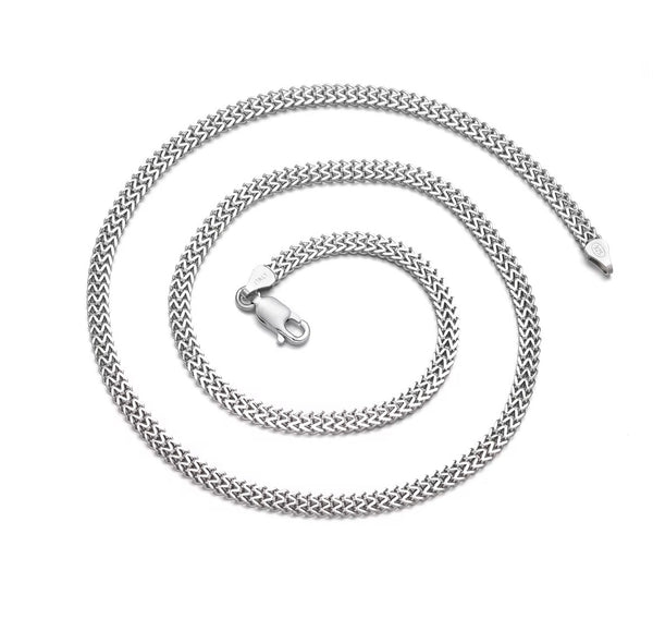 4mm square double Franco chain in platinum-bonded 925 sterling silver with lobster clasp and 925 Italy stamp