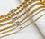 Six 18K solid gold diamond-cut rope chains displayed in widths from 1.1mm to 2.9mm