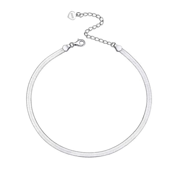 White Gold Herringbone Anklet — 3.5mm | Solid 925 Sterling Silver