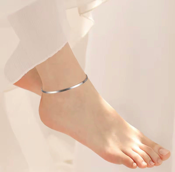White Gold Herringbone Anklet — 3.5mm | Solid 925 Sterling Silver
