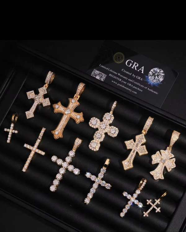 VVS1 Moissanite Iced Cross Pendant | 14K Gold Vermeil