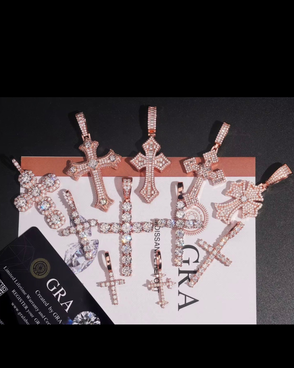 VVS1 Moissanite Iced Cross Pendant | 14K Gold Vermeil
